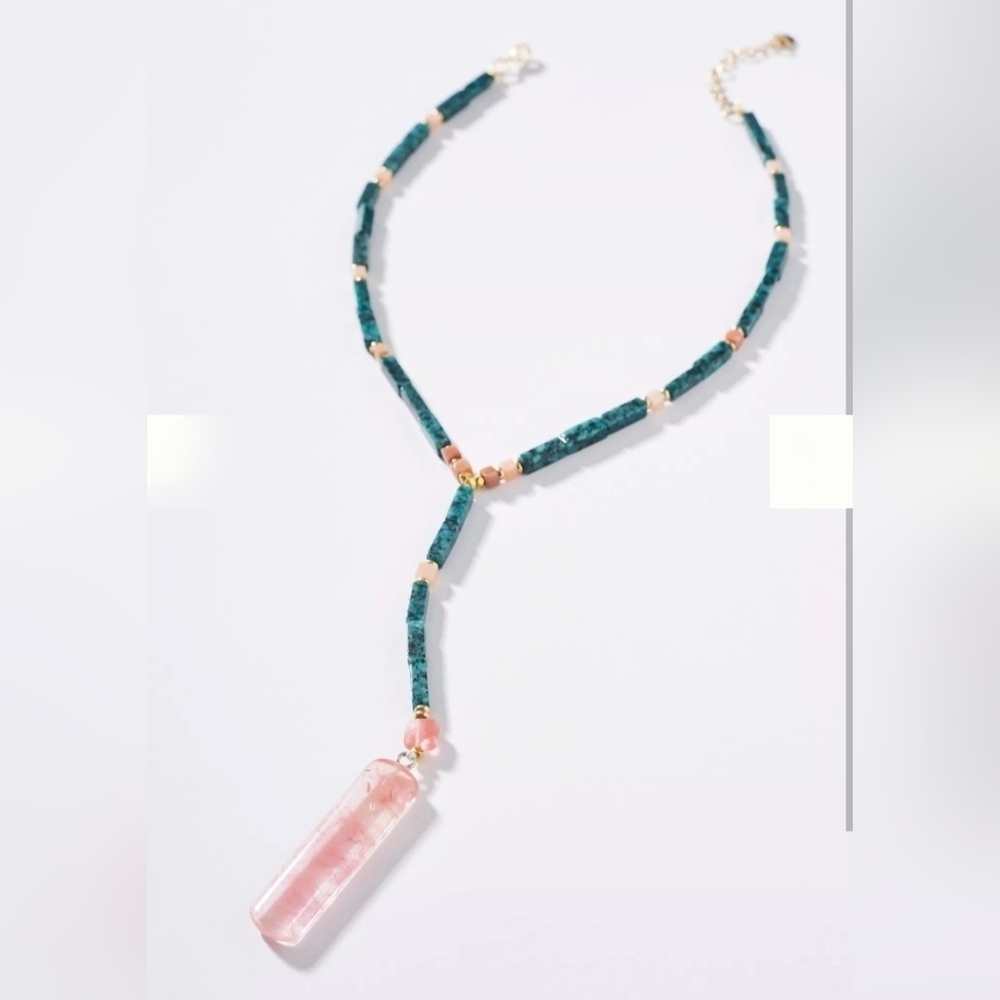 Nakamol, Anthropologie, Sea Breeze Pendant Necklace, Turquoise/Rose‎ Quar…